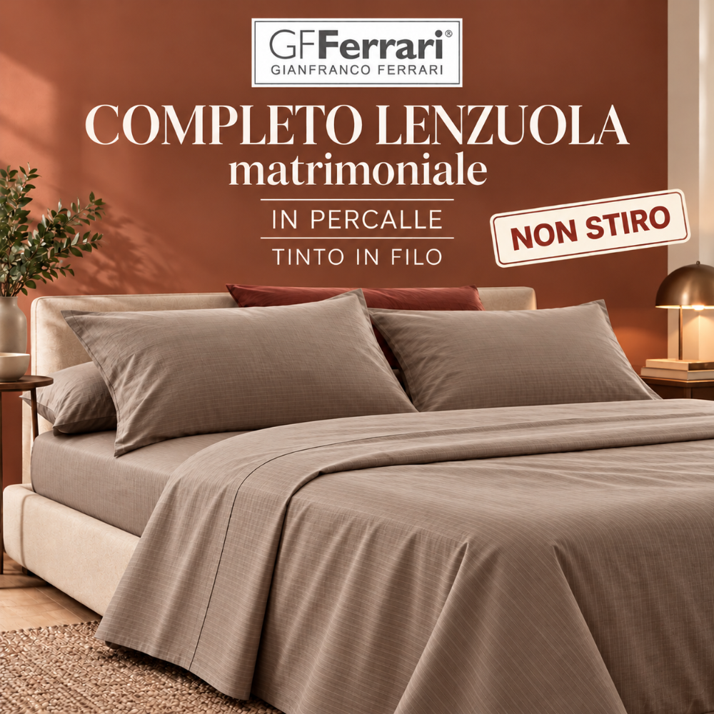 LocalShop24 - Completo lenzuola matrimoniale in percalle tinto in filo non stiro